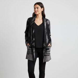 Ming Wang Black Grey Cardigan Sweater Size Medium